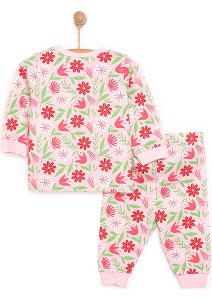 Kız Çiçek Desenli Uzun Kol Pijama Takımı