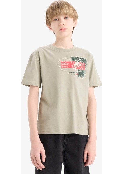 Erkek Çocuk Jurassic World Bisiklet Yaka Sırt Baskılı Kısa Kollu Tişört E3119A825SM