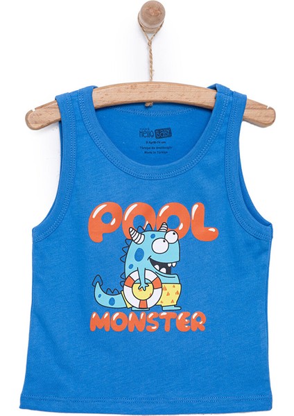 Basic Erkek Yüzücü Canavar Baskılı Atlet Tshirt Erkek Bebek