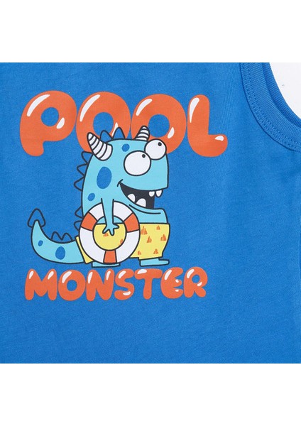 Basic Erkek Yüzücü Canavar Baskılı Atlet Tshirt Erkek Bebek fiyatları