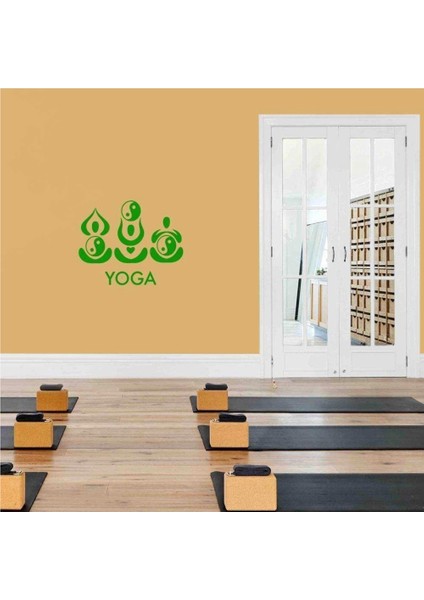 Yoga Duruşları ve Yin Yanglar Dekoratif Duvar Sticker, Çıkartma, Etiket Yeşil