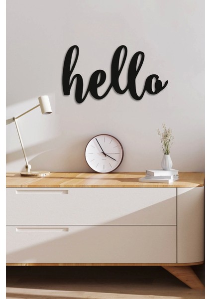 Dekoratif Forex Hello Duvar Dekoru, Duvar Dekorasyon Hello Yazısı Siyah 24 cm x 44 cm