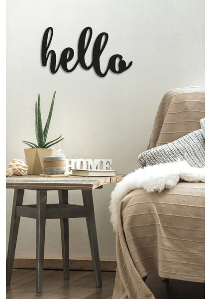 Dekoratif Forex Hello Duvar Dekoru, Duvar Dekorasyon Hello Yazısı Siyah 24 cm x 44 cm