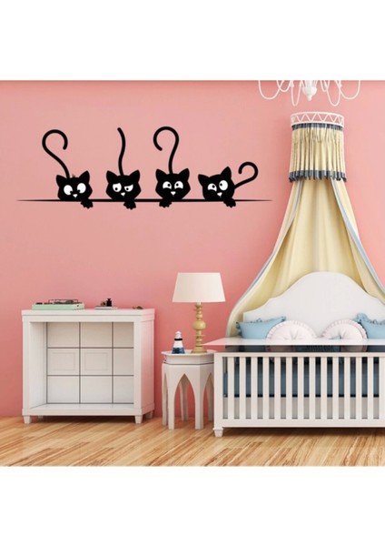 Kediler Siyah Dekoratif Duvar Sticker