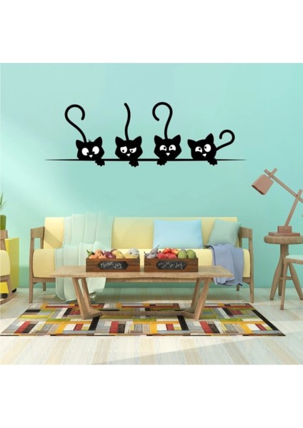Kediler Siyah Dekoratif Duvar Sticker