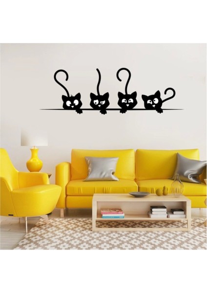 Kediler Siyah Dekoratif Duvar Sticker