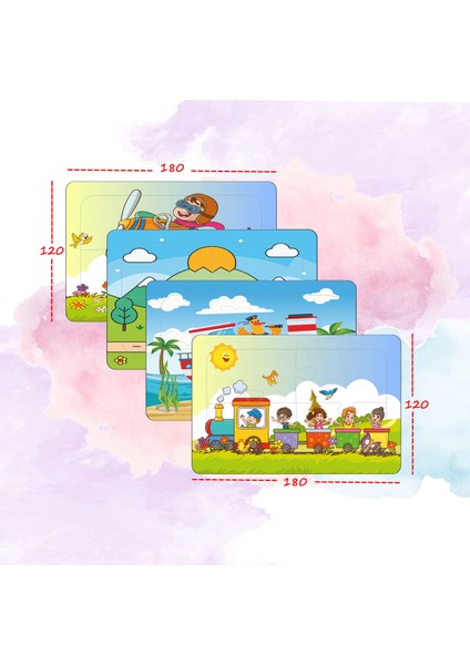 4 Adet 16 Parça Araçlar Ahşap Puzzle Eğlenceli Yapboz