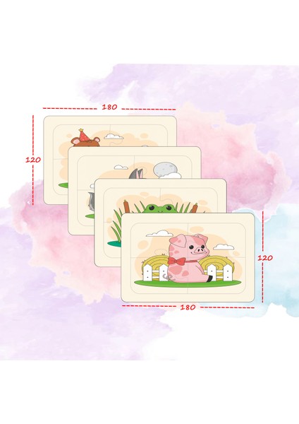 4 Adet 16 Parça Eğlenceli Hayvanlar Ahşap Puzzle