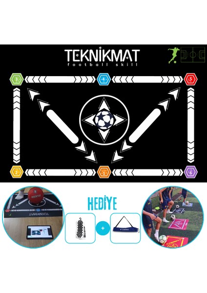 Teknikmat Siyah Beyaz - 120 Pro Eğitim Videosu Ömür Boyu - Kaydirmaz Çorap - Futbol Mati Hediyeli