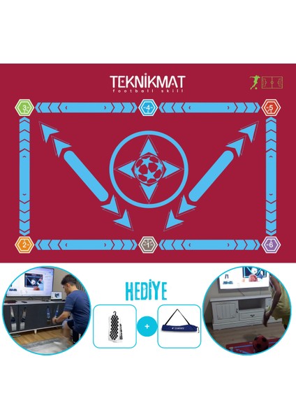 Teknikmat Futbol Mati Bordo Mavi - 120 Pro Eğitim Videosu Ömür Boyu - Kaydirmaz Çorap - Futbol Mati Hediyeli