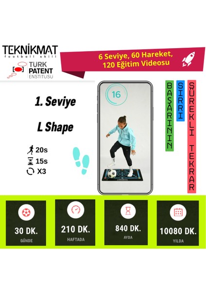 Teknikmat Futbol Mati Bordo Mavi - 120 Pro Eğitim Videosu Ömür Boyu - Kaydirmaz Çorap - Futbol Mati Hediyeli