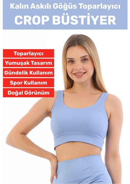 Göğüs Toparlayıcı Sarkma Önleyen Gündelik Spor Kullanım Şık Kalın Askılı Çizgili Crop Büstiyer