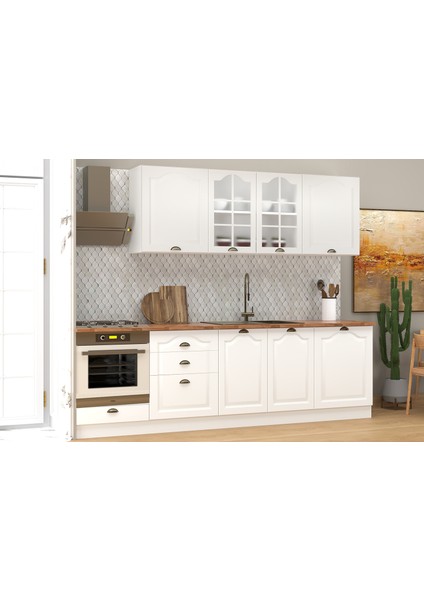 270 cm Greena White Tezgahlı Mdf Hazır Mutfak Dolabı