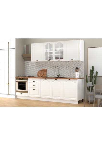 270 cm Greena White Tezgahlı Mdf Hazır Mutfak Dolabı modelleri