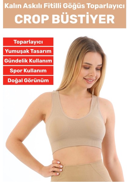 Göğüs Toparlayıcı Sarkma Önleyen Gündelik Spor Kullanım Şık Kalın Askılı Fitilli Crop Büstiyer