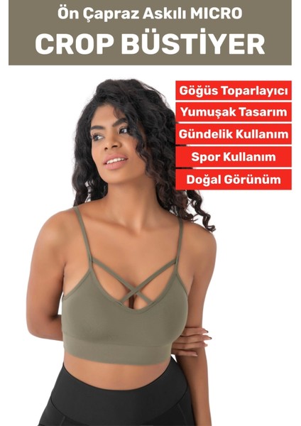 Göğüs Toparlayan Sarkma Önleyen Spor Gündelik Kullanım Şık Ön Çapraz Askı Detay Micro Crop Büstiyer