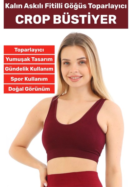 Göğüs Toparlayıcı Sarkma Önleyen Gündelik Spor Kullanım Şık Kalın Askılı Fitilli Crop Büstiyer