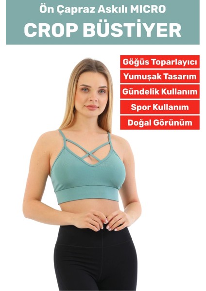 Göğüs Toparlayan Sarkma Önleyen Spor Gündelik Kullanım Şık Ön Çapraz Askı Detay Micro Crop Büstiyer