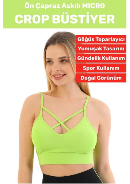 Göğüs Toparlayan Sarkma Önleyen Spor Gündelik Kullanım Şık Ön Çapraz Askı Detay Micro Crop Büstiyer