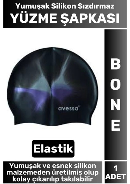 Premium Seri Su Geçirmez Elastik Yumuşak Yüzücü Havuz Deniz Yüzme Şapkası Silikon Bone 1 Adet