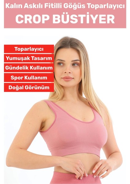 Göğüs Toparlayıcı Sarkma Önleyen Gündelik Spor Kullanım Şık Kalın Askılı Fitilli Crop Büstiyer
