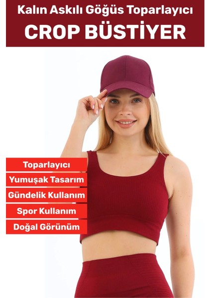 Göğüs Toparlayıcı Sarkma Önleyen Gündelik Spor Kullanım Şık Kalın Askılı Çizgili Crop Büstiyer