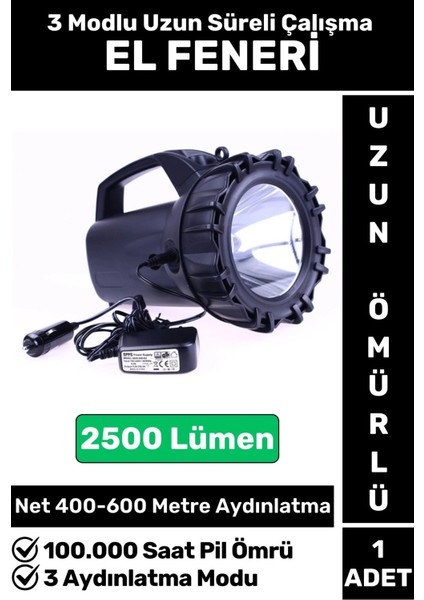 Premium Kamp Avcı Deprem 3 Aydınlatma Modlu Güçlü Beyaz Işık 2500 Lümen Güvenlik El Feneri