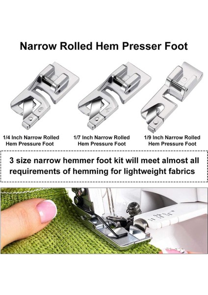 11PCS Dikiş Makinesi Ayak Presleme Kiti Haddelenmiş Hem Ayaklar Set Dikiş Dikiş Araçları (Yurt Dışından)