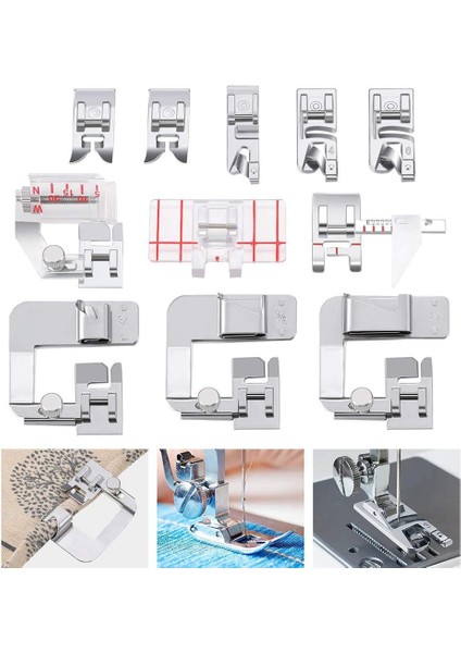 11PCS Dikiş Makinesi Ayak Presleme Kiti Haddelenmiş Hem Ayaklar Set Dikiş Dikiş Araçları (Yurt Dışından)