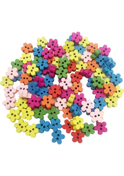 100PCS Diy Aksesuarlar Ahşap Düğmeler Süslemeler Dikiş Scrapbooking Zanaat 100PCS Çiçek Düğmeleri (Yurt Dışından)
