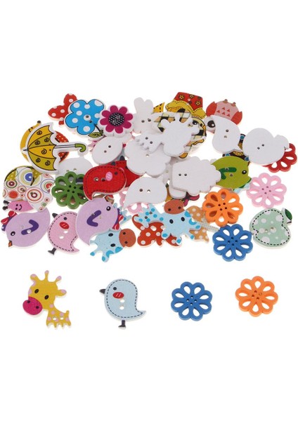 50 Parça Ahşap Düğmeler Çeşitli Çizgi Film Hayvanları Ahşap Düğmeler Scrapbooking (Yurt Dışından)