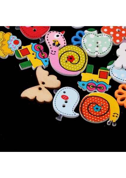50 Parça Ahşap Düğmeler Çeşitli Çizgi Film Hayvanları Ahşap Düğmeler Scrapbooking (Yurt Dışından)