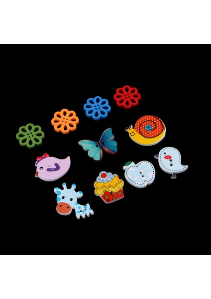 50 Parça Ahşap Düğmeler Çeşitli Çizgi Film Hayvanları Ahşap Düğmeler Scrapbooking (Yurt Dışından)