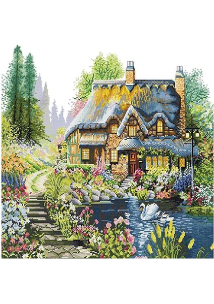 Çapraz Dikiş Seti Dıy El Yapımı Iğne Çalışması 14CT Sayılmış Nakış Kiti Yazlık Manzara Deseni Çapraz Dikiş, 59 x 48CM, Ev Dekorasyonu 14CT 59X48CM (Yurt Dışından)