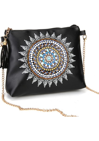Yaratıcı Özel Şekilli Elmas Boyama Çapraz Bag Siyah Mandolin Çiçeği (Yurt Dışından)