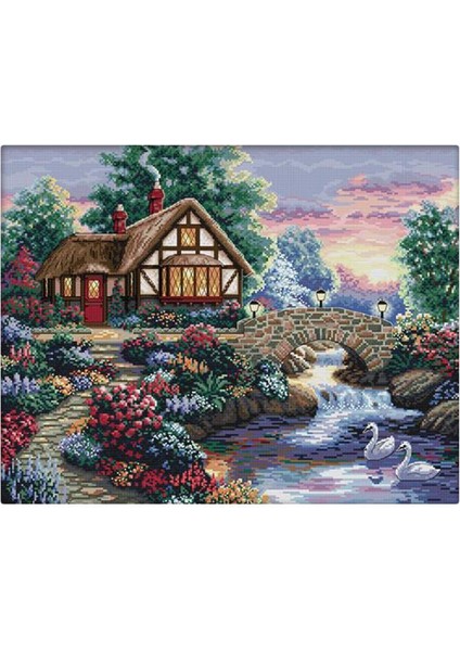 Çapraz Dikiş Kiti, Önceden Basılmış Çapraz Dikiş Kiti, Nakış Resmi, Nakış, Ekolojik Iplikli Peyzaj Motifi - 68 × 56CM 11CT (Yurt Dışından)