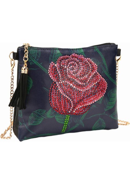 Kadınlar Özel Şekla Elmas Boyama Kiti Püskül Fermuar Omuz Çantası Yapımı -, 18X15CM Gül Çiçeği (Yurt Dışından) modelleri