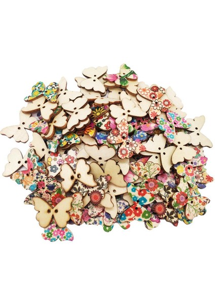 100PCS Çok Ahşap Kelebek El Yapımı 2 Delik Dikiş Giysisi Aksesuarları (Yurt Dışından) fiyatları