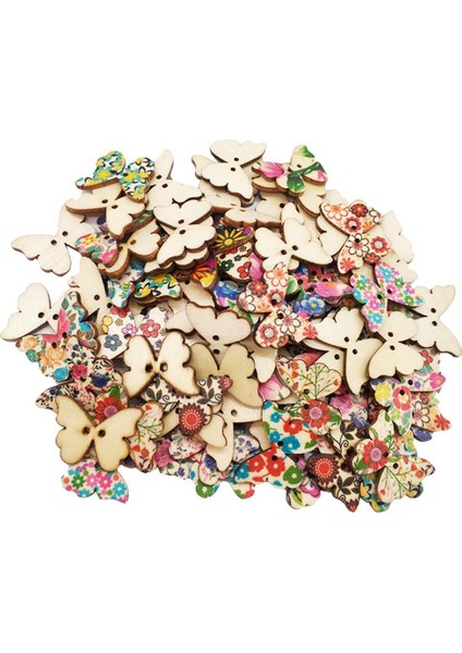 100PCS Çok Ahşap Kelebek El Yapımı 2 Delik Dikiş Giysisi Aksesuarları (Yurt Dışından) fırsatları