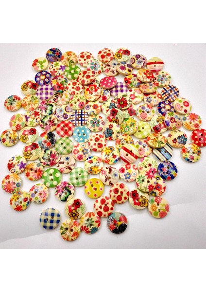 100PCS Ahşap 2 Delikli Düğmeler Çeşitli Dekoratif Dekoratif Kart Yapımı Scrapbook (Yurt Dışından)