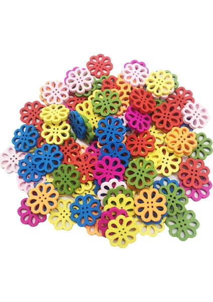 100 Parça Renkli Ahşap Çiçek Düğmeleri 4 Delikli Düğmeler Diy Çocuklar Dekoratif Zanaat (Yurt Dışından)