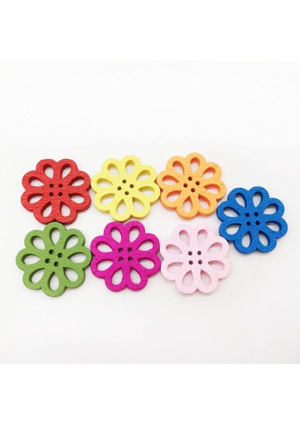 100 Parça Renkli Ahşap Çiçek Düğmeleri 4 Delikli Düğmeler Diy Çocuklar Dekoratif Zanaat (Yurt Dışından) modelleri
