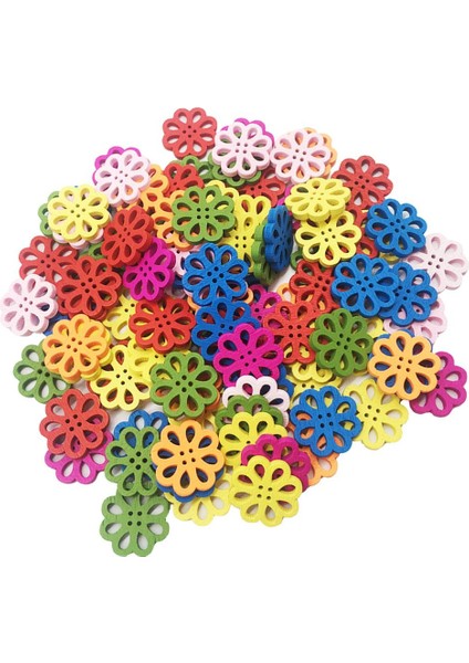 100 Parça Renkli Ahşap Çiçek Düğmeleri 4 Delikli Düğmeler Diy Çocuklar Dekoratif Zanaat (Yurt Dışından) fırsatları