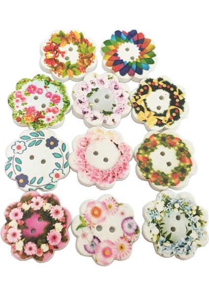 100PCS 2 Delik El Yapımı Çiçek Dikiş Ahşap Düğme Çocuklar Için Diy Aksesuarları (Yurt Dışından)