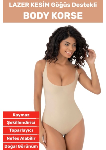 Iz Iç Göstermez Kaymaz Vücut Şekillendirici Lazer Kesim Gögüs Destekli Body Korse