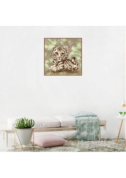 Dıy 5d Elmas Resim Numara Kiti Numaralar Çapraz Dikiş Arts Craft Tuval Duvar Dekor 25X25CM - Tiger (Yurt Dışından)