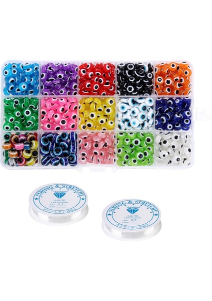 450 Adet Kötü Göz Boncukları El Yapımı Düz Yuvarlak Boncuklar Diy Zanaat 15 Renk 8mm (Yurt Dışından)