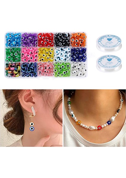 450 Adet Kötü Göz Boncukları El Yapımı Düz Yuvarlak Boncuklar Diy Zanaat 15 Renk 8mm (Yurt Dışından) fırsatları