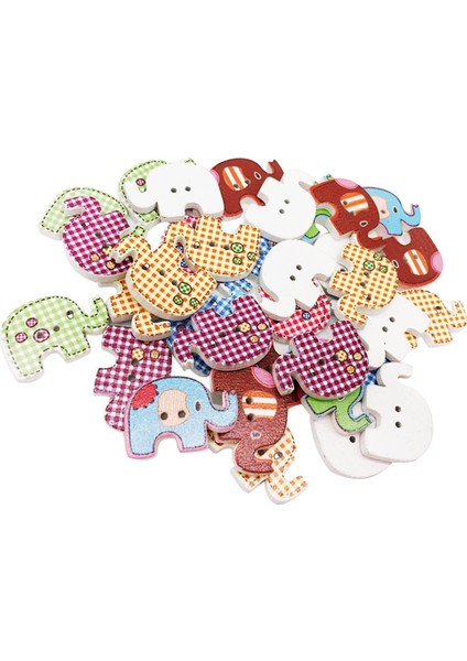 50PCS Karışık Renkli Baskılı Ahşap Fil Düğmeleri El Sanatları Dikiş Örgü (Yurt Dışından)
