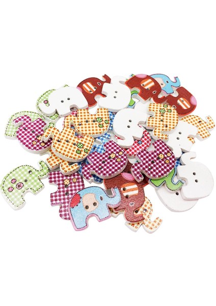 50PCS Karışık Renkli Baskılı Ahşap Fil Düğmeleri El Sanatları Dikiş Örgü (Yurt Dışından)